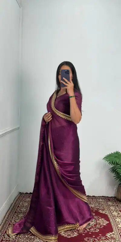ST 470 Purple Color Burberry Foil And Zari Embroidery Work Saree Casual, Wedding, Party, Festive, Events Etc. Expected Delivery 4-6 Working Days @1799/- | Sarees, Bollywood Sarees, Creative Sarees, Designer Sarees, Embroidered Sarees, Ethnic Saree, Modern Digital sarees, Party Wear Sarees