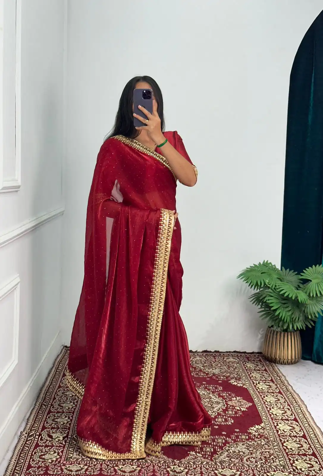 ST 470 Red Color Burberry Foil And Zari Embroidery Work Saree Casual, Wedding, Party, Festive, Events Etc. Expected Delivery 4-6 Working Days @1799/- | Sarees, Bollywood Sarees, Creative Sarees, Designer Sarees, Embroidered Sarees, Ethnic Saree, Modern Digital sarees, Party Wear Sarees