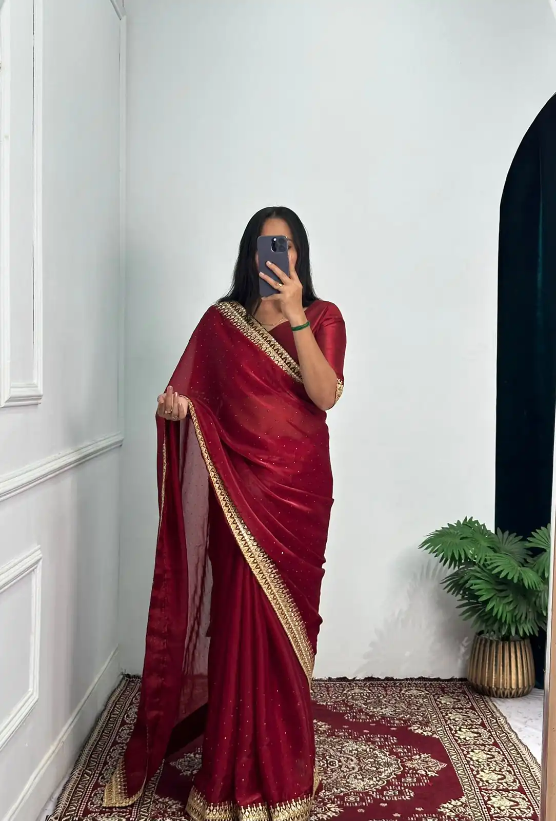 ST 470 Red Color Burberry Foil And Zari Embroidery Work Saree Casual, Wedding, Party, Festive, Events Etc. Expected Delivery 4-6 Working Days @1799/- | Sarees, Bollywood Sarees, Creative Sarees, Designer Sarees, Embroidered Sarees, Ethnic Saree, Modern Digital sarees, Party Wear Sarees