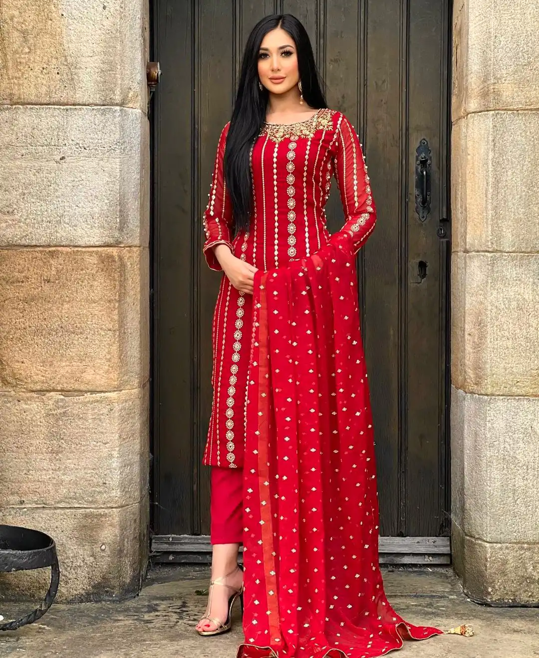 NF 1212 Red color Georgette Embroidery Sequence Salwar Suit Casual, Wedding, Party, Festive, Events . Expected Delivery  4-6 Working Days @2149 | Salwar suit, Designer Suits, Casual Suits, Creative suits, Palazzo Suits, Party Wear Suits, Patiala Suits, Straight Suits