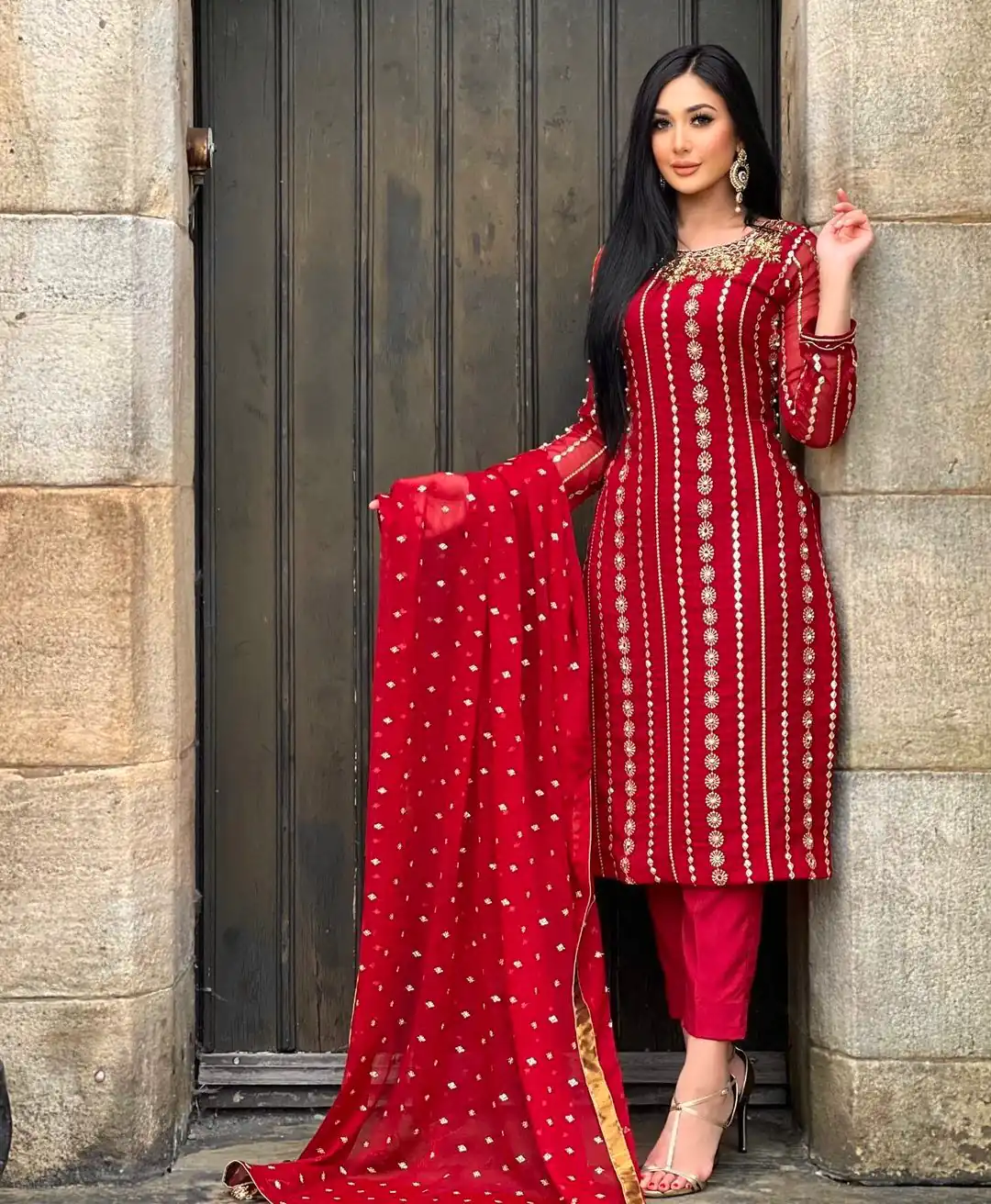 NF 1212 Red color Georgette Embroidery Sequence Salwar Suit Casual, Wedding, Party, Festive, Events . Expected Delivery  4-6 Working Days @2149 | Salwar suit, Designer Suits, Casual Suits, Creative suits, Palazzo Suits, Party Wear Suits, Patiala Suits, Straight Suits