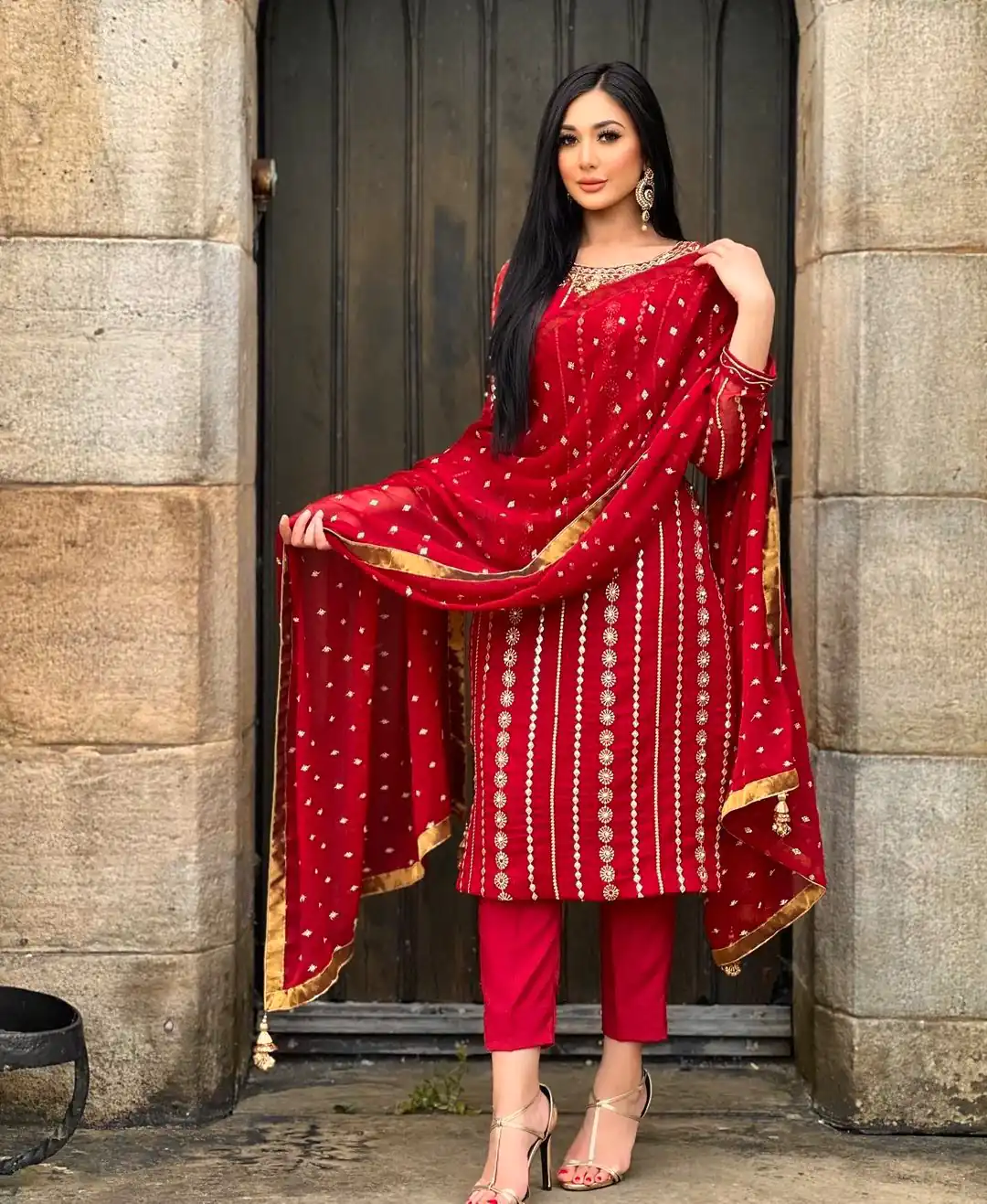 NF 1212 Red color Georgette Embroidery Sequence Salwar Suit Casual, Wedding, Party, Festive, Events . Expected Delivery  4-6 Working Days @2149 | Salwar suit, Designer Suits, Casual Suits, Creative suits, Palazzo Suits, Party Wear Suits, Patiala Suits, Straight Suits