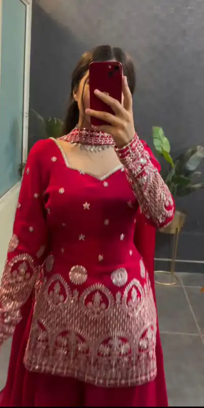 KD 1459 Red Color Georgette Thread sequence Work Salwar Suit Casual, Party, Festive, Events Wedding Etc.  Expected Delivery 4-6 Working Days @2099/- | Salwar suit, Designer Suits, Casual Suits, Creative suits, Palazzo Suits, Party Wear Suits, Straight Suits