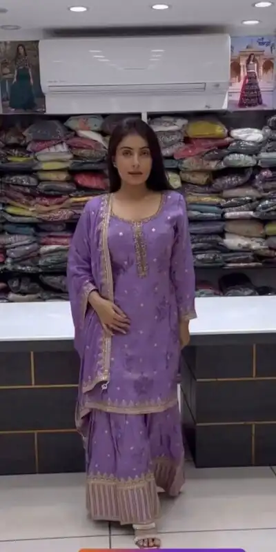 SSR 464 Violet Chinnon Silk Embroidery Sequins Sharara Suit Wedding, Party, Festive, Events Etc.   Expected Delivery 4-6 Working Days @2099/- | Salwar suit, Designer Suits, Casual Suits, Creative suits, Palazzo Suits, Party Wear Suits, Straight Suits