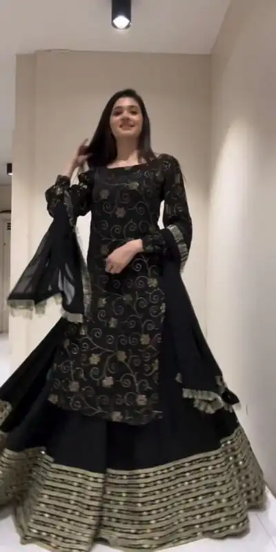 RTC 6469 Black Color Foix Georgette Thread With Sequence Lehenga Choli Wedding, Party, Festive, Events Etc.   Expected Delivery 4-6 Working Days @1999/- | Lehenga, Bollywood Lehenga, Creative Lehenga, Designer Lehenga, Embroidered Lehenga, Party Wear Lehenga
