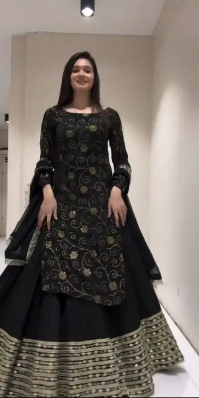 RTC 6469 Black Color Foix Georgette Thread With Sequence Lehenga Choli Wedding, Party, Festive, Events Etc.   Expected Delivery 4-6 Working Days @1999/- | Lehenga, Bollywood Lehenga, Creative Lehenga, Designer Lehenga, Embroidered Lehenga, Party Wear Lehenga