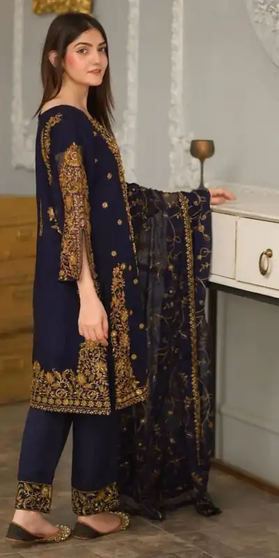 ZF 369 navy Blue Color Faux Georgette Embroidery Sequence Work Salwar Suit Casual, Wedding, Party, Events Etc. Expected Delivery 4-6 Working Days 2149/- | Jump Suits, Salwar suit, Designer Suits, Casual Suits, Creative suits, Palazzo Suits, Party Wear Suits, Patiala Suits, Straight Suits
