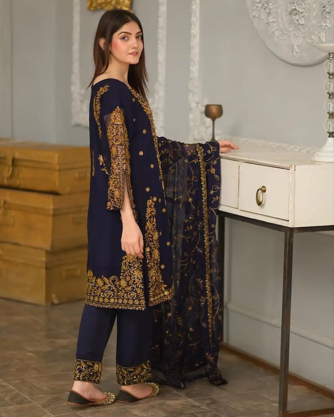 ZF 369 navy Blue Color Faux Georgette Embroidery Sequence Work Salwar Suit Casual, Wedding, Party, Events Etc. Expected Delivery 4-6 Working Days 2149/- | Jump Suits, Salwar suit, Designer Suits, Casual Suits, Creative suits, Palazzo Suits, Party Wear Suits, Patiala Suits, Straight Suits