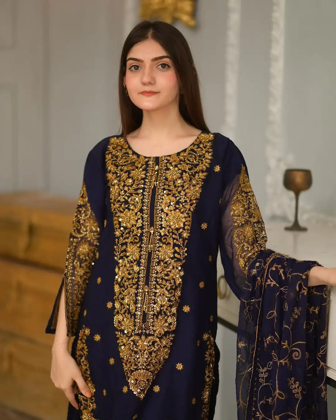 ZF 369 navy Blue Color Faux Georgette Embroidery Sequence Work Salwar Suit Casual, Wedding, Party, Events Etc. Expected Delivery 4-6 Working Days 2149/- | Jump Suits, Salwar suit, Designer Suits, Casual Suits, Creative suits, Palazzo Suits, Party Wear Suits, Patiala Suits, Straight Suits