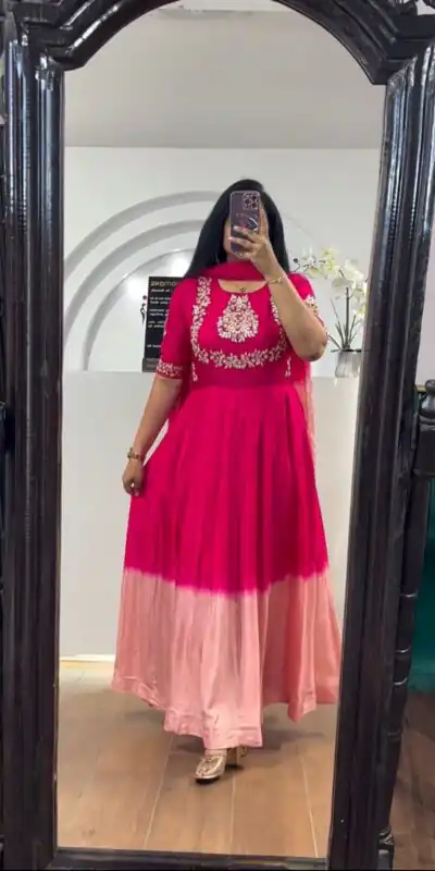 PC 375 Pink Color Chinon Dyeable Embroidery Thread Gown Casual, Party Wear, Events, Festivals Wear Etc. Expected Delivery 4-6 Working Days @2149/- | Gowns, Bollywood Gowns, Creative Gowns, Designer Gowns, Embroidered Gowns, Party Wear Gowns