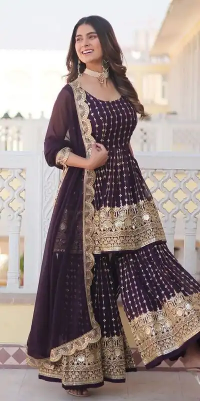 DC G52 Wine Color Georgette Sequence Embroidery Gown Casual, Wedding, Party, Festive, Events Etc. Expected Delivery 4-6 Working Days @2499/- | Jump Suits, Salwar suit, Designer Suits, Casual Suits, Creative suits, Palazzo Suits, Party Wear Suits, Patiala Suits, Straight Suits