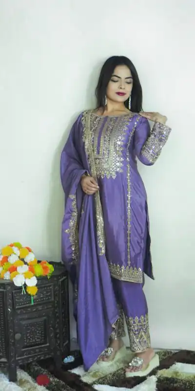 SRK 5151 Dark Violet Color Pure Chinnon Silk Embroidery Sequence Salwar Suit Wedding, Party, Festive, Events Expected Delivery 4-6 Working Days @ 1949/- | Jump Suits, Salwar suit, Designer Suits, Casual Suits, Creative suits, Palazzo Suits, Party Wear Suits, Patiala Suits, Straight Suits