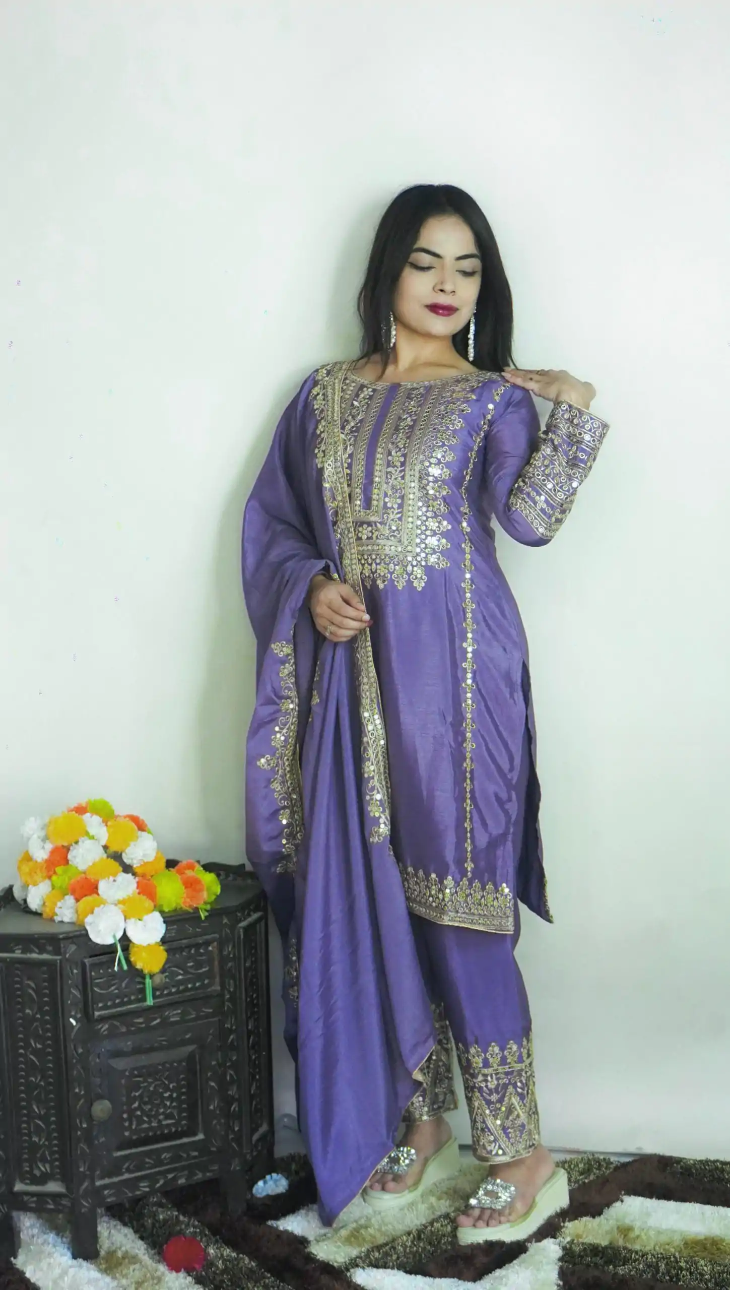 SRK 5151 Dark Violet Color Pure Chinnon Silk Embroidery Sequence Salwar Suit Wedding, Party, Festive, Events Expected Delivery 4-6 Working Days @ 1949/- | Jump Suits, Salwar suit, Designer Suits, Casual Suits, Creative suits, Palazzo Suits, Party Wear Suits, Patiala Suits, Straight Suits