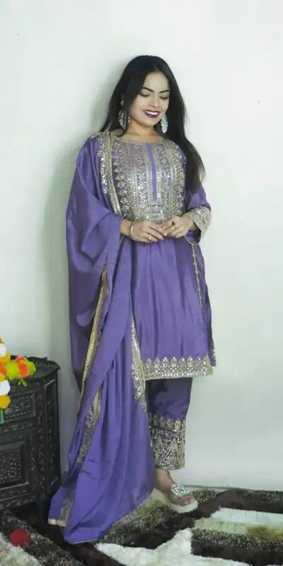 SRK 5151 Dark Violet Color Pure Chinnon Silk Embroidery Sequence Salwar Suit Wedding, Party, Festive, Events Expected Delivery 4-6 Working Days @ 1949/- | Jump Suits, Salwar suit, Designer Suits, Casual Suits, Creative suits, Palazzo Suits, Party Wear Suits, Patiala Suits, Straight Suits