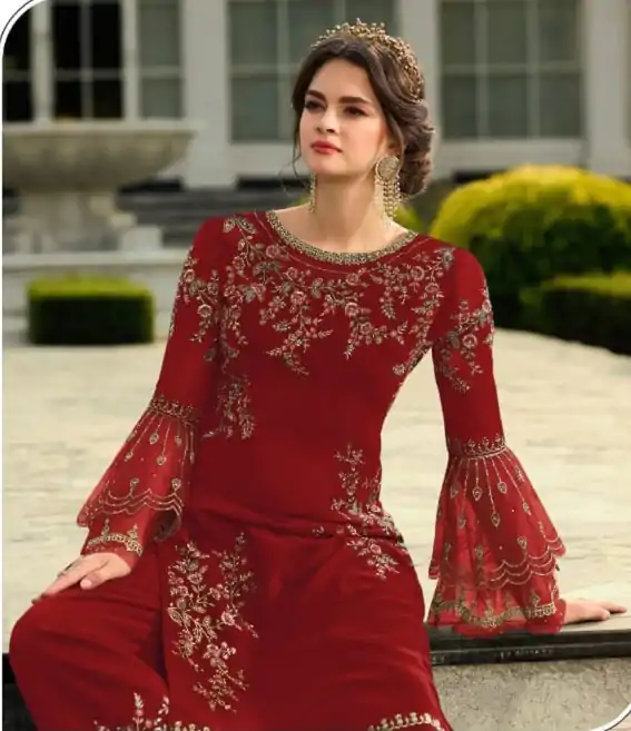DS 0022832 Red color Georgette Embroidered Sequence Salwar Suit Casual, Wedding, Party, Festive, Events . Expected Delivery  4-6 Working Days @1899/- | Salwar suit, Designer Suits, Casual Suits, Creative suits, Palazzo Suits, Party Wear Suits, Patiala Suits, Straight Suits