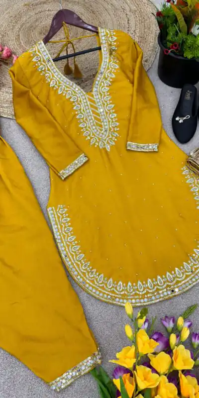 SRK 5138 Yellow Color Pure Chinnon Embroidery Diamond Salwar Suit Wedding, Party, Festive, Events Expected Delivery 4-6 Working Days @ 1949/- | Jump Suits, Salwar suit, Designer Suits, Casual Suits, Creative suits, Palazzo Suits, Party Wear Suits, Patiala Suits, Straight Suits