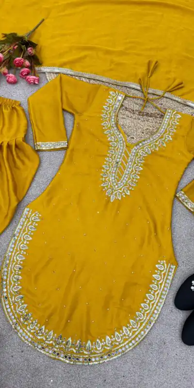 SRK 5138 Yellow Color Pure Chinnon Embroidery Diamond Salwar Suit Wedding, Party, Festive, Events Expected Delivery 4-6 Working Days @ 1949/- | Jump Suits, Salwar suit, Designer Suits, Casual Suits, Creative suits, Palazzo Suits, Party Wear Suits, Patiala Suits, Straight Suits