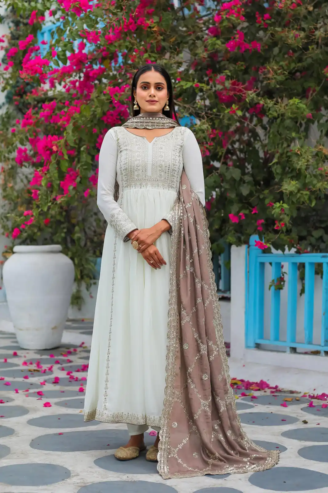 AD157 White & Beige Color Chinon Silk Embroidery Sequence Salwar Suit Wedding, Party, Festive, Events Expected Delivery 4-6 Working Days @ 2099/- | Salwar suit, Designer Suits, Casual Suits, Creative suits, Palazzo Suits, Party Wear Suits, Patiala Suits, Straight Suits