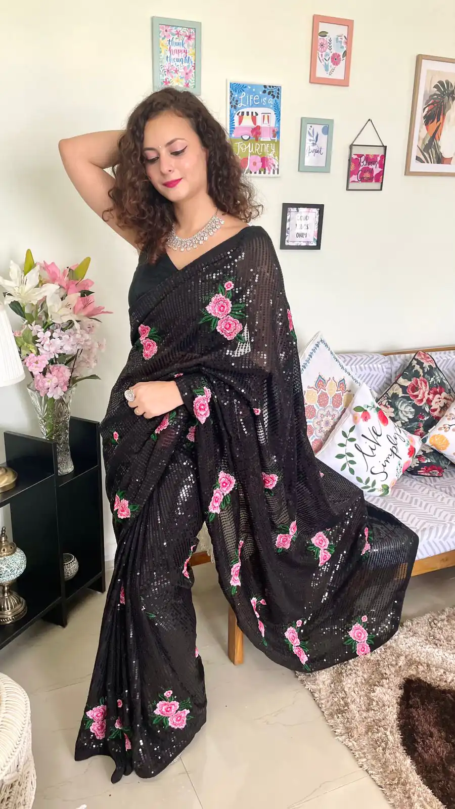 AC SEQUENCE Black  Color Georgette Sequence Multi Thread Work Saree Casual, Wedding, Festive, Events Expected Delivery 4-6 Working Days @1899 /- | Sarees, Bollywood Sarees, Creative Sarees, Designer Sarees, Embroidered Sarees, Ethnic Saree, Modern Digital sarees, Party Wear Sarees