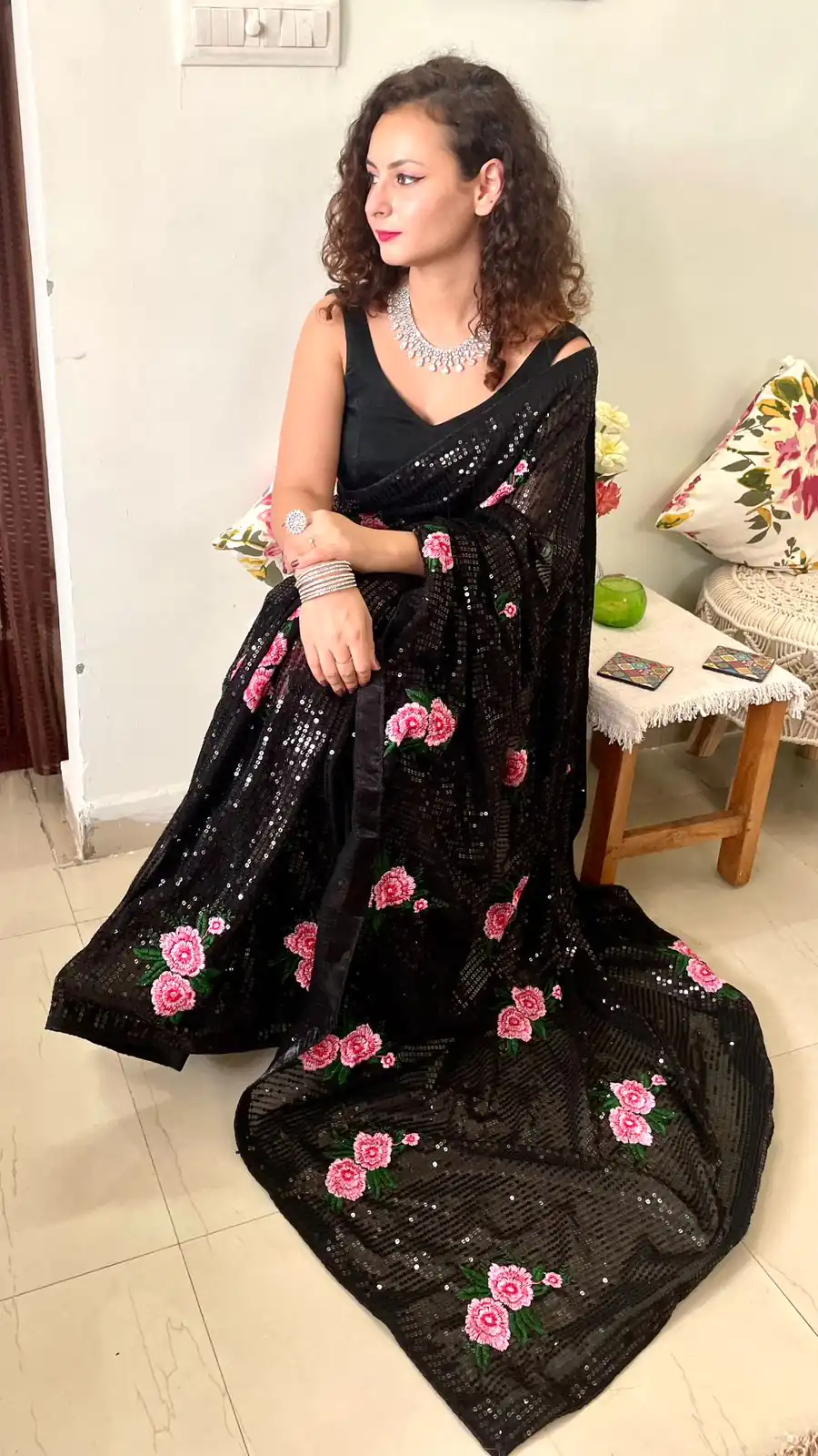 AC SEQUENCE Black  Color Georgette Sequence Multi Thread Work Saree Casual, Wedding, Festive, Events Expected Delivery 4-6 Working Days @1899 /- | Sarees, Bollywood Sarees, Creative Sarees, Designer Sarees, Embroidered Sarees, Ethnic Saree, Modern Digital sarees, Party Wear Sarees