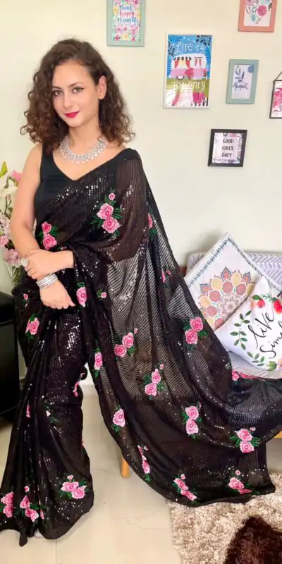 AC SEQUENCE Black  Color Georgette Sequence Multi Thread Work Saree Casual, Wedding, Festive, Events Expected Delivery 4-6 Working Days @1899 /- | Sarees, Bollywood Sarees, Creative Sarees, Designer Sarees, Embroidered Sarees, Ethnic Saree, Modern Digital sarees, Party Wear Sarees
