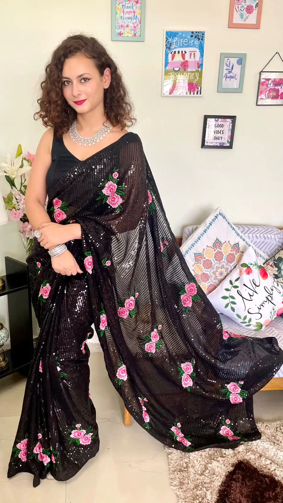 AC SEQUENCE Black  Color Georgette Sequence Multi Thread Work Saree Casual, Wedding, Festive, Events Expected Delivery 4-6 Working Days @1899 /- | Sarees, Bollywood Sarees, Creative Sarees, Designer Sarees, Embroidered Sarees, Ethnic Saree, Modern Digital sarees, Party Wear Sarees