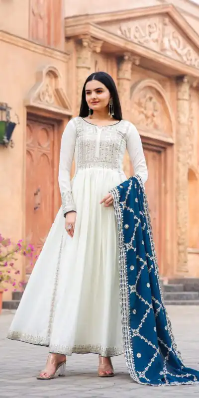 AD157 White & Blue Color Chinon Silk Embroidery Sequence Salwar Suit Wedding, Party, Festive, Events Expected Delivery 4-6 Working Days @ 2099/- | Salwar suit, Designer Suits, Casual Suits, Creative suits, Palazzo Suits, Party Wear Suits, Patiala Suits, Straight Suits