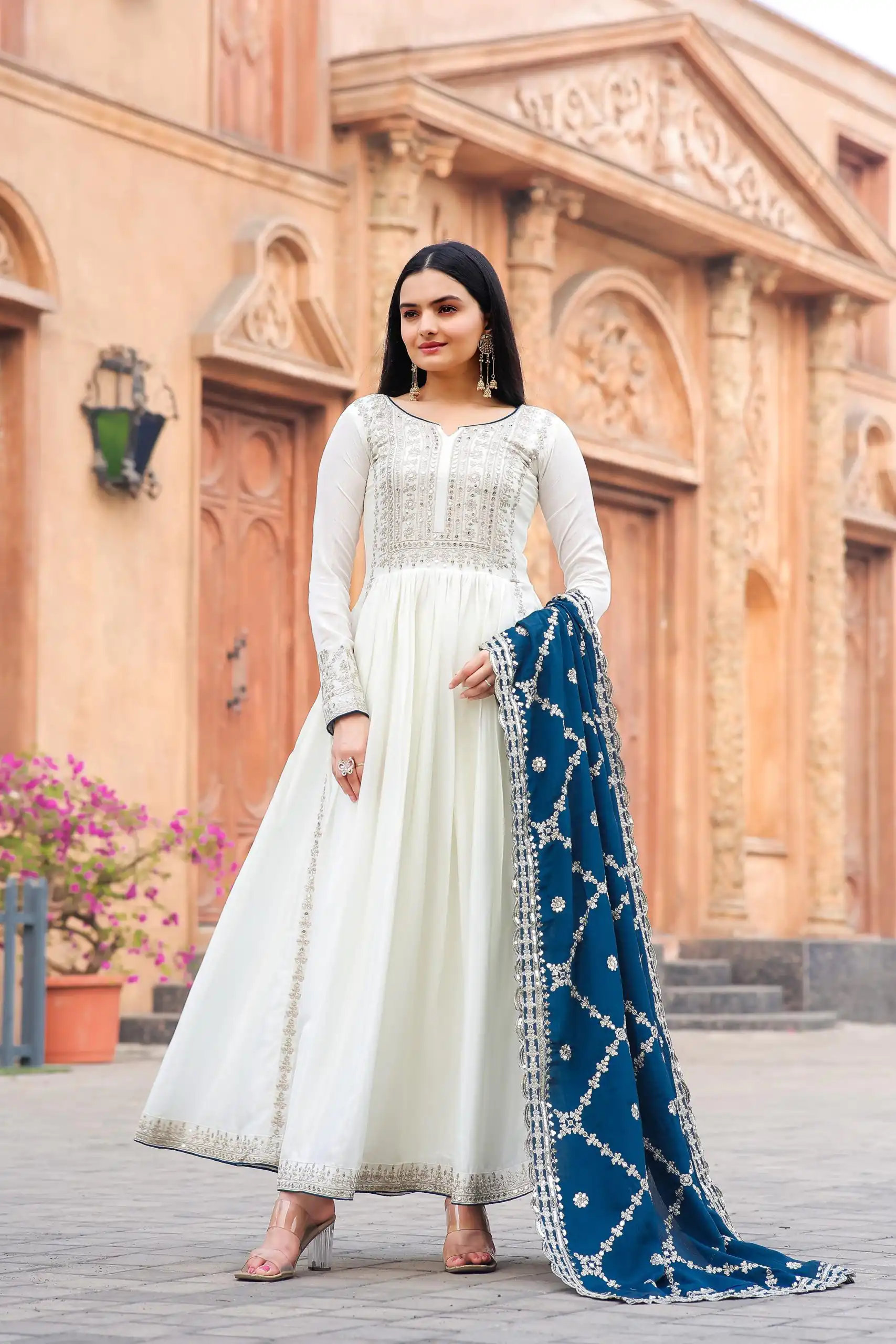 AD157 White & Blue Color Chinon Silk Embroidery Sequence Salwar Suit Wedding, Party, Festive, Events Expected Delivery 4-6 Working Days @ 2099/- | Salwar suit, Designer Suits, Casual Suits, Creative suits, Palazzo Suits, Party Wear Suits, Patiala Suits, Straight Suits