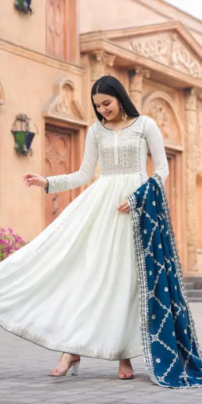 AD157 White & Blue Color Chinon Silk Embroidery Sequence Salwar Suit Wedding, Party, Festive, Events Expected Delivery 4-6 Working Days @ 2099/- | Salwar suit, Designer Suits, Casual Suits, Creative suits, Palazzo Suits, Party Wear Suits, Patiala Suits, Straight Suits