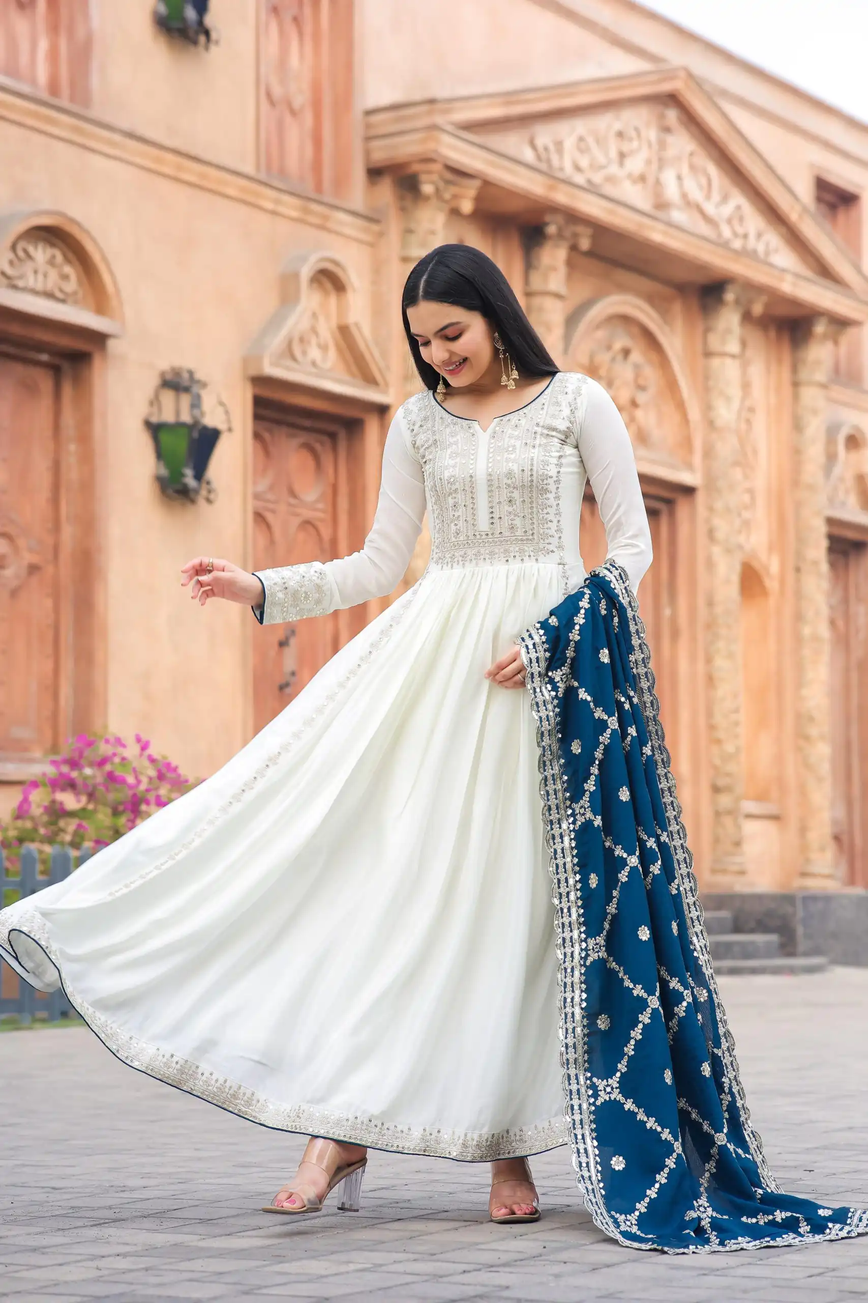 AD157 White & Blue Color Chinon Silk Embroidery Sequence Salwar Suit Wedding, Party, Festive, Events Expected Delivery 4-6 Working Days @ 2099/- | Salwar suit, Designer Suits, Casual Suits, Creative suits, Palazzo Suits, Party Wear Suits, Patiala Suits, Straight Suits