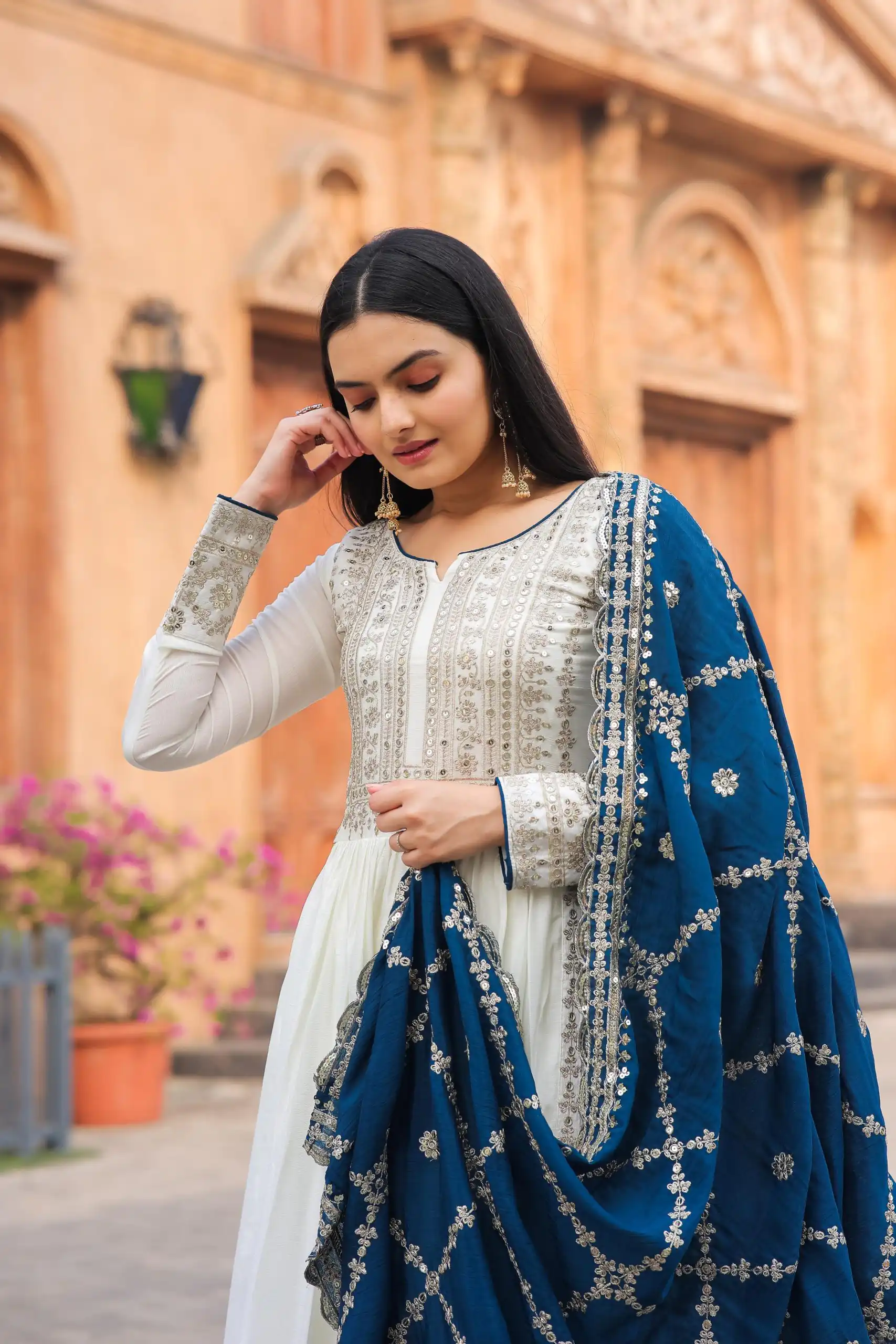 AD157 White & Blue Color Chinon Silk Embroidery Sequence Salwar Suit Wedding, Party, Festive, Events Expected Delivery 4-6 Working Days @ 2099/- | Salwar suit, Designer Suits, Casual Suits, Creative suits, Palazzo Suits, Party Wear Suits, Patiala Suits, Straight Suits