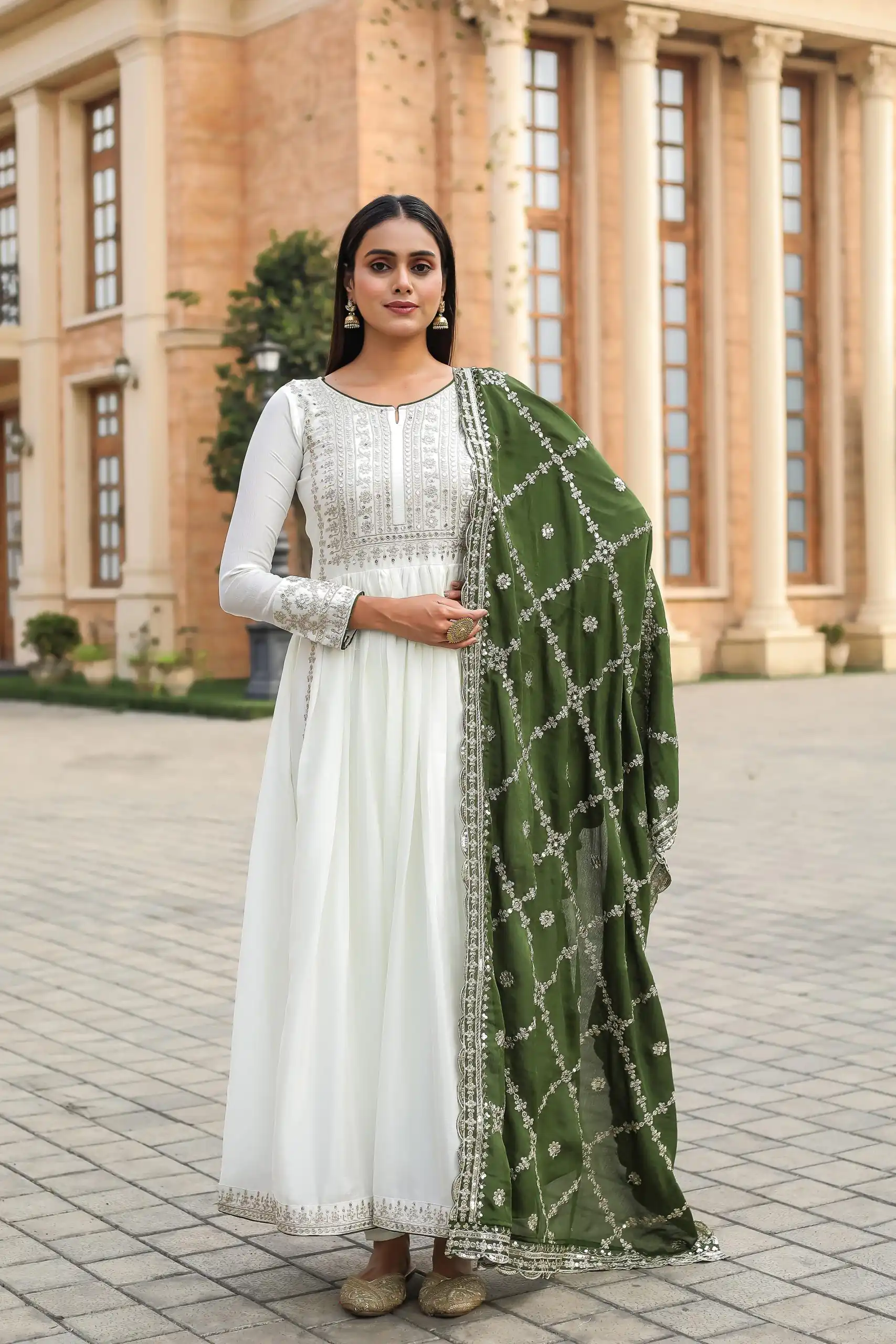 AD157 White & Green Color Chinon Silk Embroidery Sequence Salwar Suit Wedding, Party, Festive, Events Expected Delivery 4-6 Working Days @ 2099/- | Salwar suit, Designer Suits, Casual Suits, Creative suits, Palazzo Suits, Party Wear Suits, Patiala Suits, Straight Suits