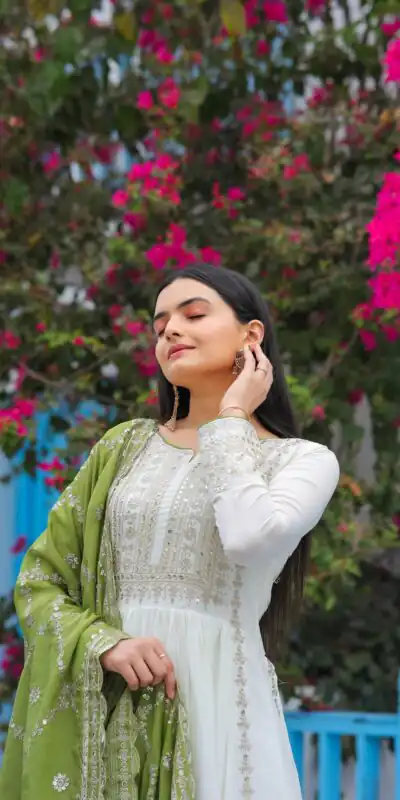 AD157 White & Olive Green Color Chinon Silk Embroidery Sequence Salwar Suit Wedding, Party, Festive, Events Expected Delivery 4-6 Working Days @ 2099/- | Salwar suit, Designer Suits, Casual Suits, Creative suits, Palazzo Suits, Party Wear Suits, Patiala Suits, Straight Suits