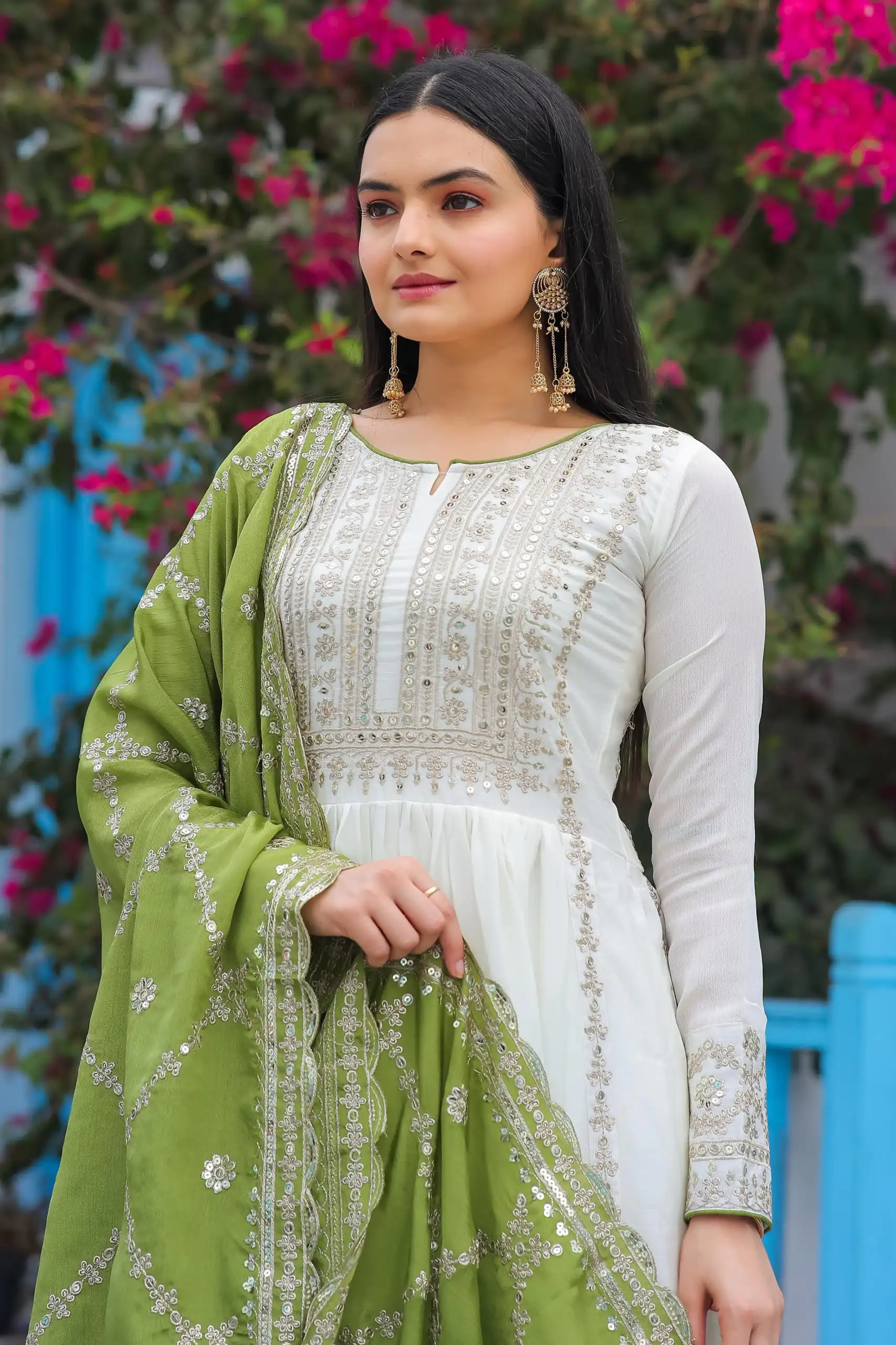 AD157 White & Olive Green Color Chinon Silk Embroidery Sequence Salwar Suit Wedding, Party, Festive, Events Expected Delivery 4-6 Working Days @ 2099/- | Salwar suit, Designer Suits, Casual Suits, Creative suits, Palazzo Suits, Party Wear Suits, Patiala Suits, Straight Suits