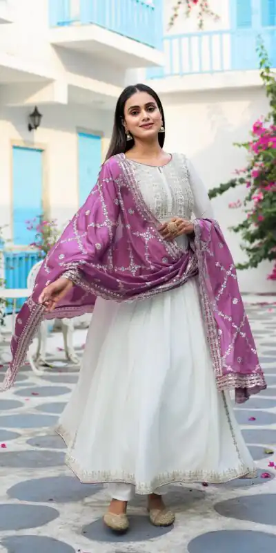 AD157 White & Purple Color Chinon Silk Embroidery Sequence Salwar Suit Wedding, Party, Festive, Events Expected Delivery 4-6 Working Days @ 2099/- | Salwar suit, Designer Suits, Casual Suits, Creative suits, Palazzo Suits, Party Wear Suits, Patiala Suits, Straight Suits