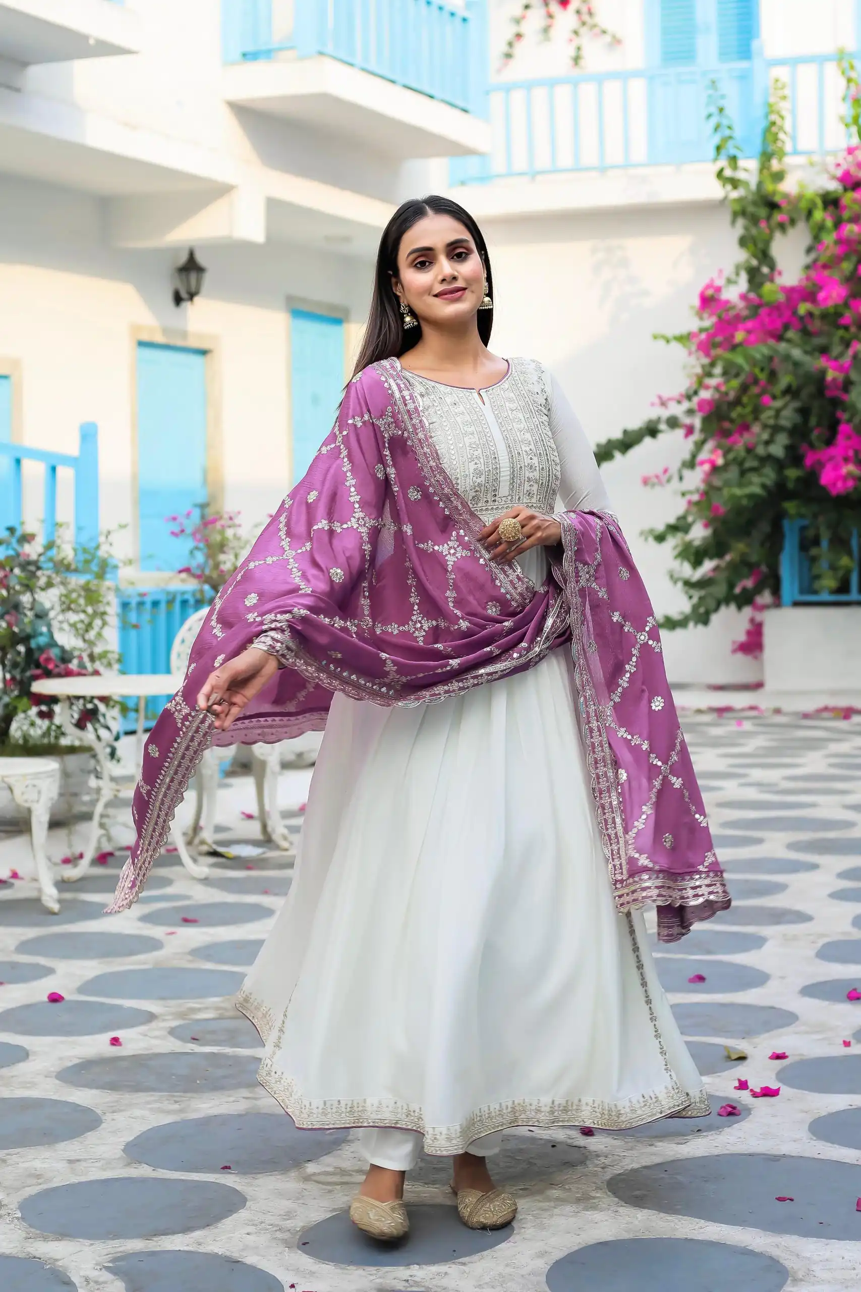 AD157 White & Purple Color Chinon Silk Embroidery Sequence Salwar Suit Wedding, Party, Festive, Events Expected Delivery 4-6 Working Days @ 2099/- | Salwar suit, Designer Suits, Casual Suits, Creative suits, Palazzo Suits, Party Wear Suits, Patiala Suits, Straight Suits