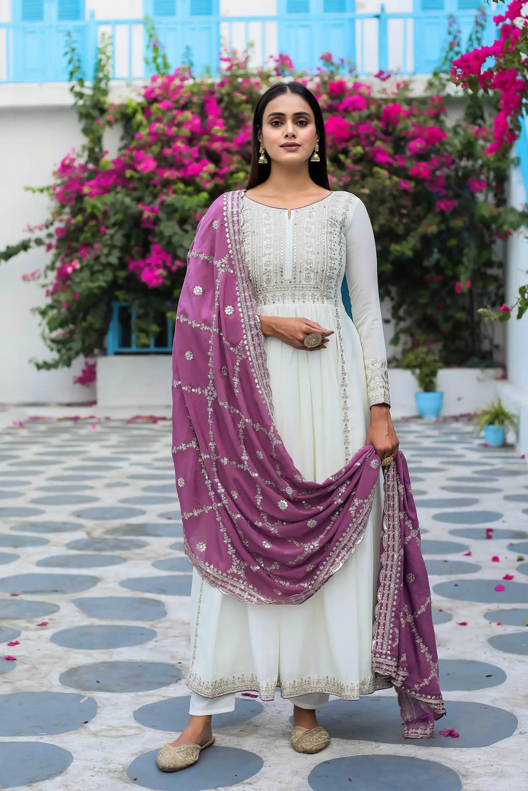 AD157 White & Purple Color Chinon Silk Embroidery Sequence Salwar Suit Wedding, Party, Festive, Events Expected Delivery 4-6 Working Days @ 2099/- | Salwar suit, Designer Suits, Casual Suits, Creative suits, Palazzo Suits, Party Wear Suits, Patiala Suits, Straight Suits