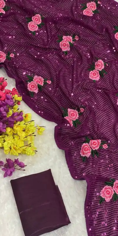 AC SEQUENCE Purple Color Georgette Sequence Multi Thread Work Saree Casual, Wedding, Festive, Events Expected Delivery 4-6 Working Days @1899 /- | Sarees, Bollywood Sarees, Creative Sarees, Designer Sarees, Embroidered Sarees, Ethnic Saree, Modern Digital sarees, Party Wear Sarees