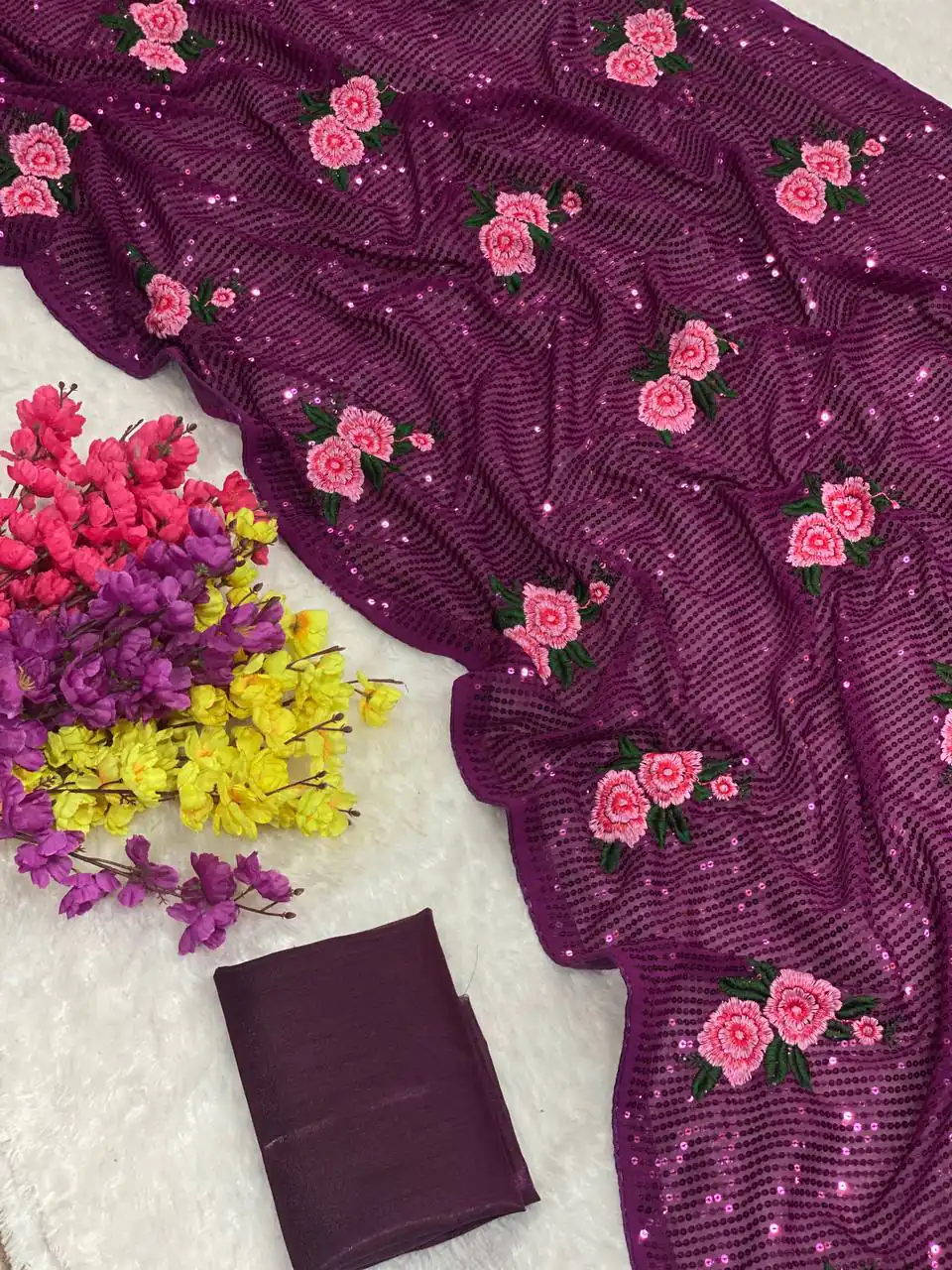 AC SEQUENCE Purple Color Georgette Sequence Multi Thread Work Saree Casual, Wedding, Festive, Events Expected Delivery 4-6 Working Days @1899 /- | Sarees, Bollywood Sarees, Creative Sarees, Designer Sarees, Embroidered Sarees, Ethnic Saree, Modern Digital sarees, Party Wear Sarees