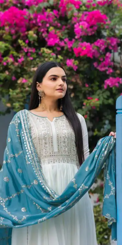 AD157 White & Sky Blue Color Chinon Silk Embroidery Sequence Salwar Suit Wedding, Party, Festive, Events Expected Delivery 4-6 Working Days @ 2099/- | Salwar suit, Designer Suits, Casual Suits, Creative suits, Palazzo Suits, Party Wear Suits, Patiala Suits, Straight Suits