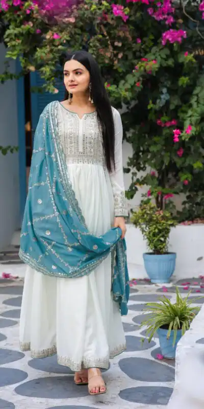 AD157 White & Sky Blue Color Chinon Silk Embroidery Sequence Salwar Suit Wedding, Party, Festive, Events Expected Delivery 4-6 Working Days @ 2099/- | Salwar suit, Designer Suits, Casual Suits, Creative suits, Palazzo Suits, Party Wear Suits, Patiala Suits, Straight Suits