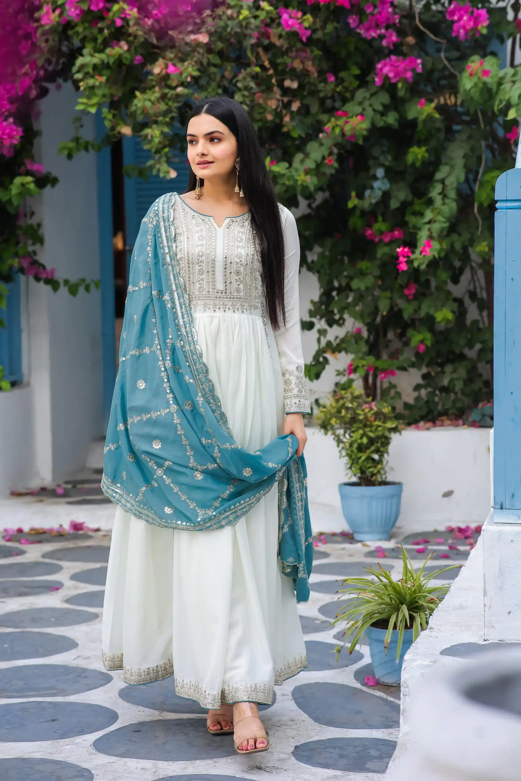 AD157 White & Sky Blue Color Chinon Silk Embroidery Sequence Salwar Suit Wedding, Party, Festive, Events Expected Delivery 4-6 Working Days @ 2099/- | Salwar suit, Designer Suits, Casual Suits, Creative suits, Palazzo Suits, Party Wear Suits, Patiala Suits, Straight Suits