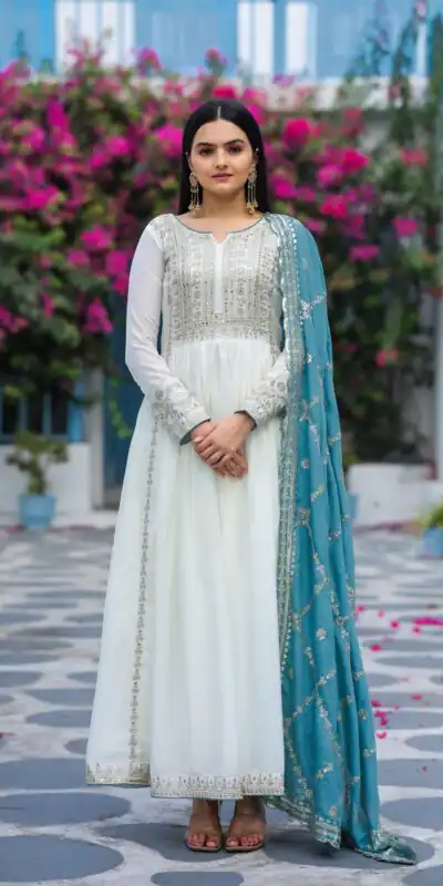 AD157 White & Sky Blue Color Chinon Silk Embroidery Sequence Salwar Suit Wedding, Party, Festive, Events Expected Delivery 4-6 Working Days @ 2099/- | Salwar suit, Designer Suits, Casual Suits, Creative suits, Palazzo Suits, Party Wear Suits, Patiala Suits, Straight Suits