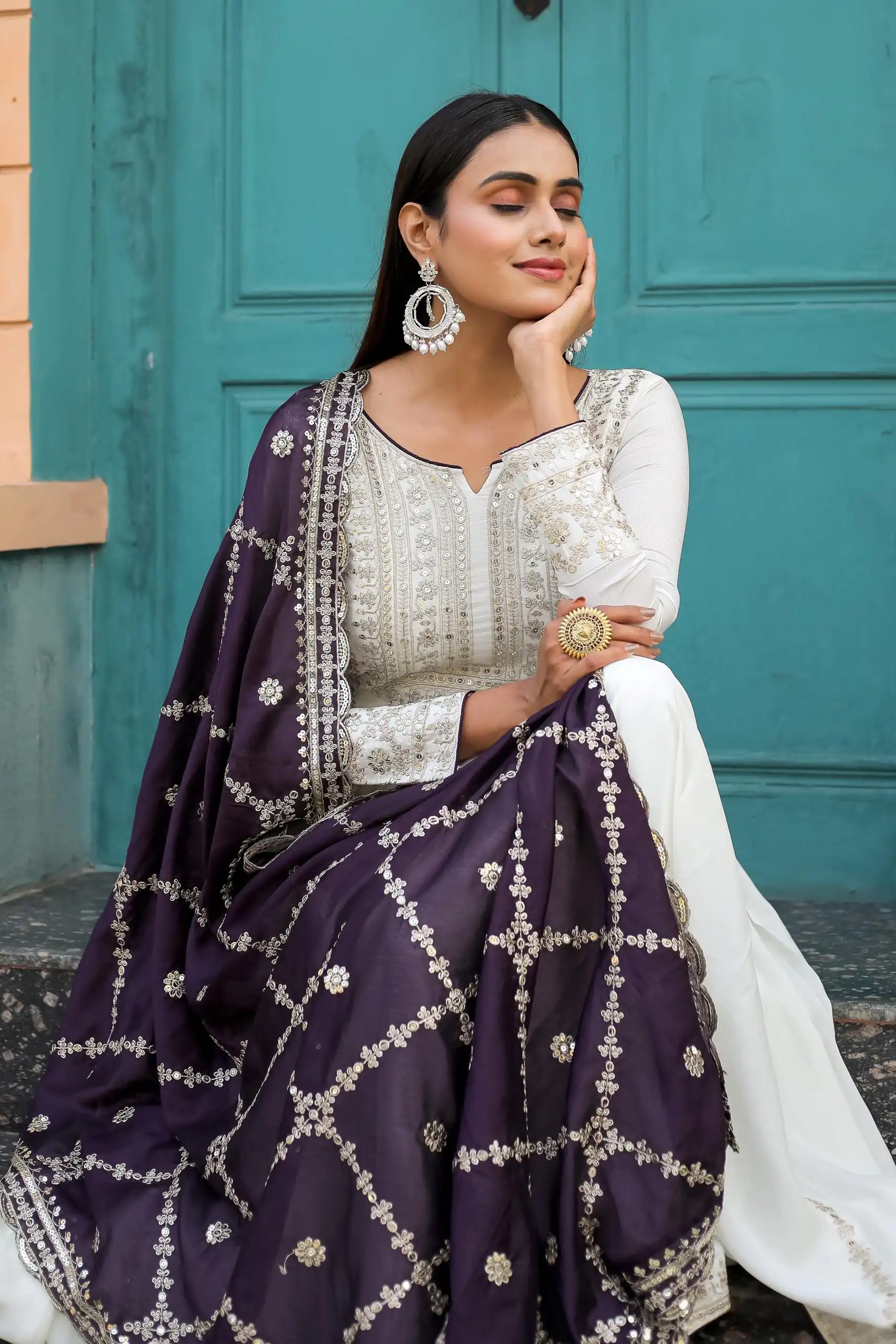 AD157 White & Violet Color Chinon Silk Embroidery Sequence Salwar Suit Wedding, Party, Festive, Events Expected Delivery 4-6 Working Days @ 2099/- | Salwar suit, Designer Suits, Casual Suits, Creative suits, Palazzo Suits, Party Wear Suits, Patiala Suits, Straight Suits