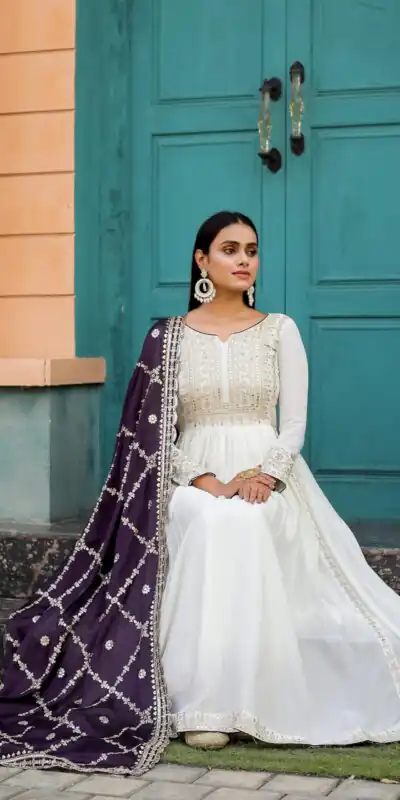 AD157 White & Violet Color Chinon Silk Embroidery Sequence Salwar Suit Wedding, Party, Festive, Events Expected Delivery 4-6 Working Days @ 2099/- | Salwar suit, Designer Suits, Casual Suits, Creative suits, Palazzo Suits, Party Wear Suits, Patiala Suits, Straight Suits