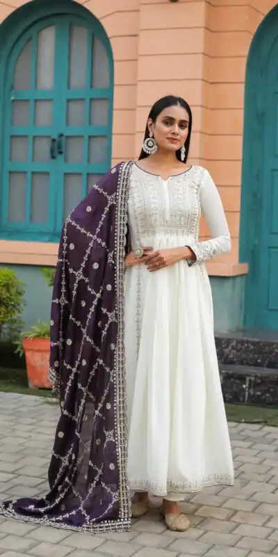 AD157 White & Violet Color Chinon Silk Embroidery Sequence Salwar Suit Wedding, Party, Festive, Events Expected Delivery 4-6 Working Days @ 2099/- | Salwar suit, Designer Suits, Casual Suits, Creative suits, Palazzo Suits, Party Wear Suits, Patiala Suits, Straight Suits