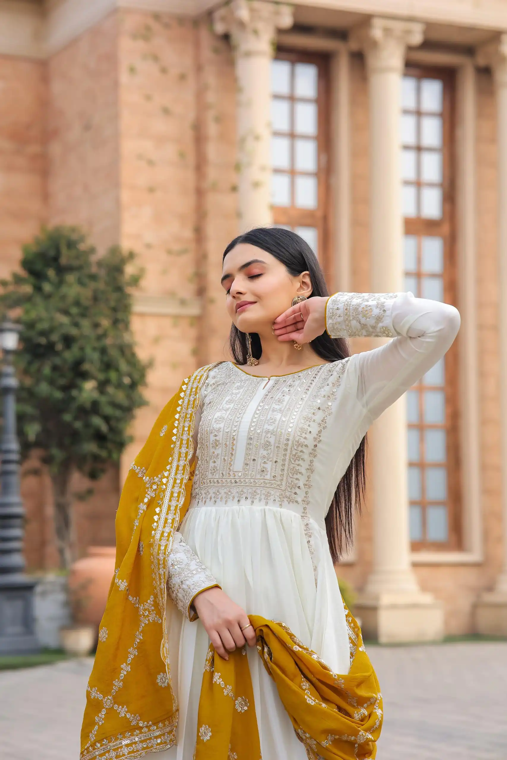 AD157 White & Yellow Color Chinon Silk Embroidery Sequence Salwar Suit Wedding, Party, Festive, Events Expected Delivery 4-6 Working Days @ 2099/- | Salwar suit, Designer Suits, Casual Suits, Creative suits, Palazzo Suits, Party Wear Suits, Patiala Suits, Straight Suits