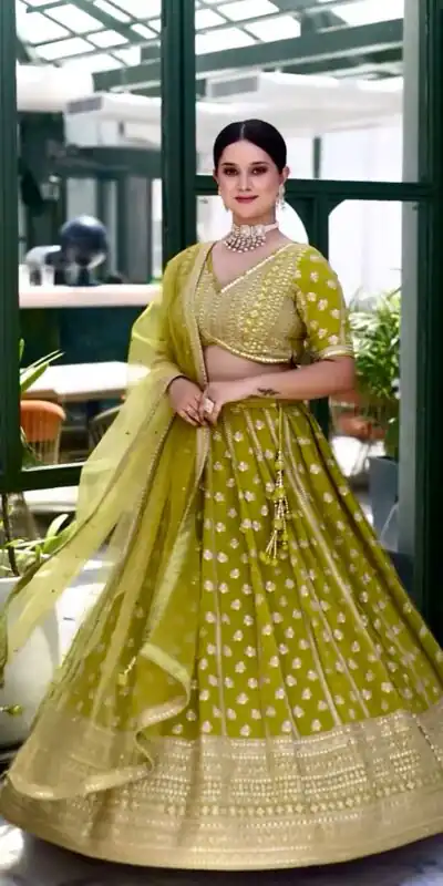 SSR 465 Green Chinnon Silk Embroidery Sequins Lehenga Choli Wedding, Party, Festive, Events Etc.   Expected Delivery 4-6 Working Days @2099/- | Lehenga, Creative Lehenga, Designer Lehenga, Embroidered Lehenga, Party Wear Lehenga