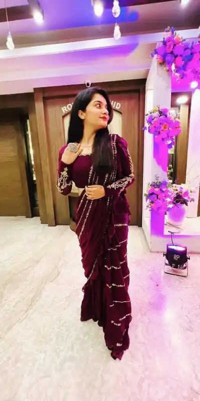 ST 1004 Purple Color Georgette Separate Ruffle Pallu Lehenga Saree Wedding, Party, Festive, Events Etc. Expected Delivery 4-6 Working Days @2099/- | Lehenga, Bollywood Lehenga, Creative Lehenga, Designer Lehenga, Embroidered Lehenga, Party Wear Lehenga