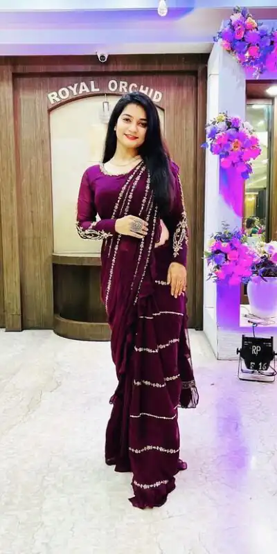 ST 1004 Purple Color Georgette Separate Ruffle Pallu Lehenga Saree Wedding, Party, Festive, Events Etc. Expected Delivery 4-6 Working Days @2099/- | Lehenga, Bollywood Lehenga, Creative Lehenga, Designer Lehenga, Embroidered Lehenga, Party Wear Lehenga